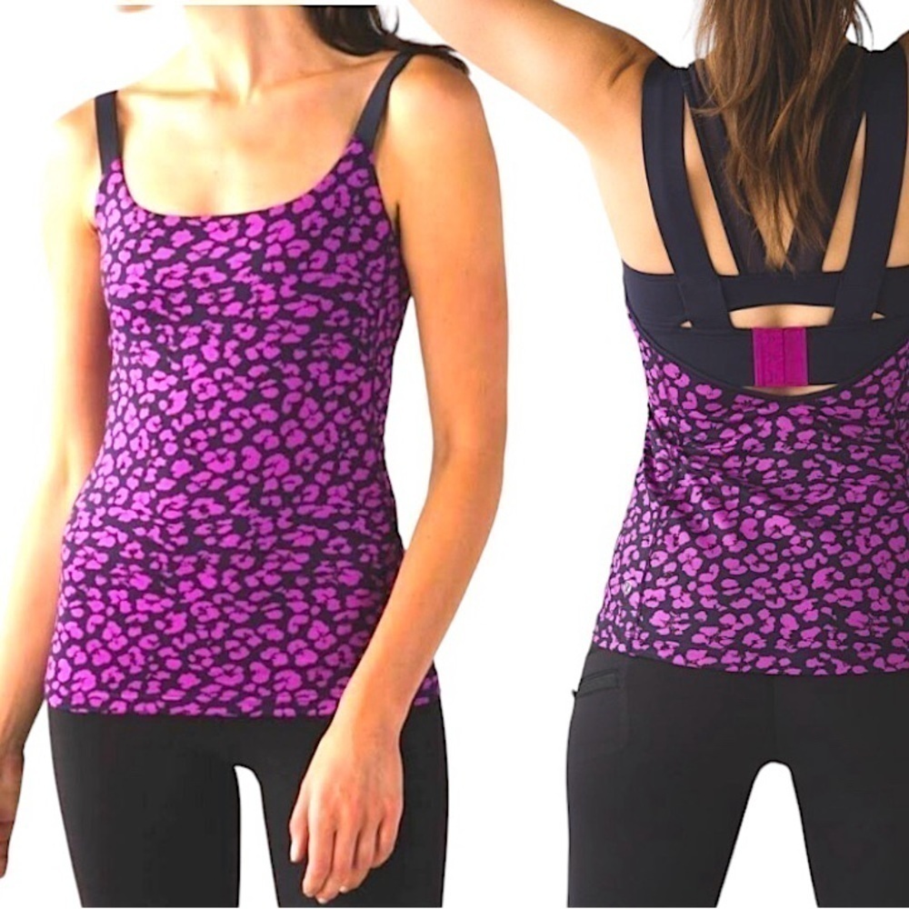 Lululemon Super Sport Tank Sz 6 Mini Cherry Cheetah Ultra Violet Naval Blue Top